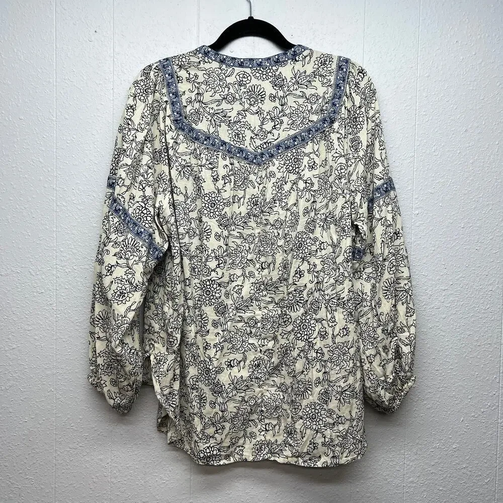 Old Navy Floral Top Womens Large Puff Sleeve Boho Cottagecore Hippie Oversized